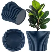 Kadax Kleine kunststof plantenpot voor vetplanten en kruiden, moderne bloempot voor binnen en buiten (donkerblauw, 13,5 cm)