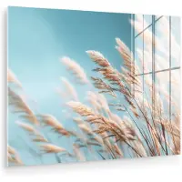 MuchoWow Glasschilderij 160x120 cm - Schilderij acrylglas - Siergras - Wind - Lichtbruin - Foto op glas - Muurdecoratie woonkamer - Wanddecoratie slaapkamer - Schilderijen