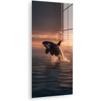 MuchoWow Glasschilderij 60x120 cm - Schilderij acrylglas - Orka - Zee - Zonsondergang - Foto op glas - Muurdecoratie woonkamer - Wanddecoratie slaapkamer - Schilderijen