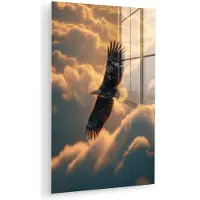 MuchoWow Glasschilderij 100x150 cm - Schilderij acrylglas - Adelaar - Wolken - Zon - Foto op glas - Muurdecoratie woonkamer - Wanddecoratie slaapkamer - Schilderijen