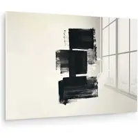 MuchoWow Glasschilderij 60x40 cm - Schilderij acrylglas - Rechthoeken - Penseelstreken - Abstract - Zwart - Foto op glas - Muurdecoratie woonkamer - Wanddecoratie slaapkamer - Schilderijen