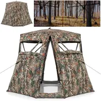 Costway Jachttent voor 2-3 personen, 360° doorzichtige camouflagetent voor de jacht op herten en wilde zwijnen, opklapbaar jachtschuilplaats met draagtas en 4 uitbreidbare kleine pagina's voor jagers