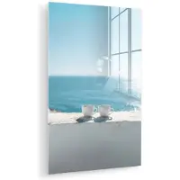 MuchoWow Glasschilderij 40x60 cm - Schilderij acrylglas - Zee - Koffiekopjes - Zomers - Foto op glas - Muurdecoratie woonkamer - Wanddecoratie slaapkamer - Schilderijen