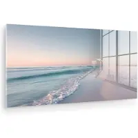 MuchoWow Glasschilderij 40x20 cm - Schilderij acrylglas - Kustlijn - Pastel - water - Foto op glas - Muurdecoratie woonkamer - Wanddecoratie slaapkamer - Schilderijen