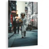MuchoWow Glasschilderij 60x80 cm - Schilderij acrylglas - Boeket - Bloemen - Kleurrijk - Astronaut - Foto op glas - Muurdecoratie woonkamer - Wanddecoratie slaapkamer - Schilderijen
