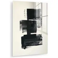 MuchoWow Glasschilderij 120x160 cm - Schilderij acrylglas - Rechthoeken - Penseelstreken - Abstract - Zwart - Foto op glas - Muurdecoratie woonkamer - Wanddecoratie slaapkamer - Schilderijen