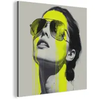 MuchoWow Aluminium schilderij 20x20 cm - Wanddecoratie metaal - Vrouw - Bril - Verf - Metalen muurdecoratie woonkamer - Decoratie industrieel - Foto op dibond - Industriële accessoires slaapkamer