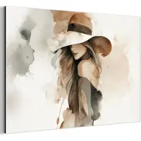 MuchoWow Aluminium schilderij 180x120 cm - Wanddecoratie metaal - Mysterieus - Vrouw - Sepia - Metalen muurdecoratie woonkamer - Decoratie industrieel - Foto op dibond - Industriële accessoires slaapkamer
