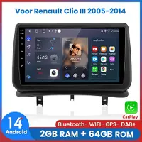 AWESAFE Autoradio - Geschikt voor Renault Clio III 2005-2014 - 2GB+64GB - Draadloos Carplay Android Auto - GPS RDS Bluetooth - navigatie - 2+64GB - 2005 2006 2007 2008 2009 2010 2011 2012 2013 2014