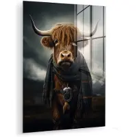 MuchoWow Glasschilderij 120x160 cm - Schilderij acrylglas - Schotse hooglander - Sjaal - Bergen - Foto op glas - Muurdecoratie woonkamer - Wanddecoratie slaapkamer - Schilderijen