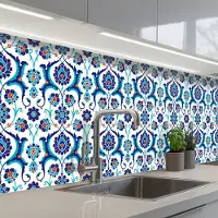 KitchenYeah Keuken achterwand 300x60 cm - Spatscherm zelfklevend Bloemen - Patronen - Blauw - Muurbeschermer - Spatwand fornuis