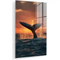 MuchoWow Glasschilderij 40x60 cm - Schilderij acrylglas - Walvis staart - Water - Zonsondergang - Foto op glas - Muurdecoratie woonkamer - Wanddecoratie slaapkamer - Schilderijen