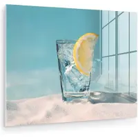 MuchoWow Glasschilderij 160x120 cm - Schilderij acrylglas - Glas - ijsblokjes - Citroen - Foto op glas - Muurdecoratie woonkamer - Wanddecoratie slaapkamer - Schilderijen