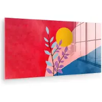 MuchoWow Glasschilderij 40x20 cm - Schilderij acrylglas - Bladeren - Zon - Abstracte vormen - Foto op glas - Muurdecoratie woonkamer - Wanddecoratie slaapkamer - Schilderijen