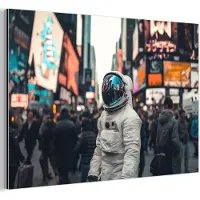 MuchoWow Aluminium schilderij 30x20 cm - Wanddecoratie metaal - Stad - Mensen - Astronaut - Wit - Metalen muurdecoratie woonkamer - Decoratie industrieel - Foto op dibond - Industriële accessoires slaapkamer