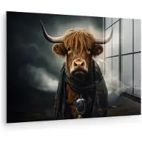 MuchoWow Glasschilderij 180x120 cm - Schilderij acrylglas - Schotse hooglander - Sjaal - Bergen - Foto op glas - Muurdecoratie woonkamer - Wanddecoratie slaapkamer - Schilderijen