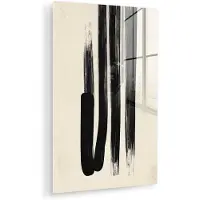 MuchoWow Glasschilderij 40x60 cm - Schilderij acrylglas - Penseelstreken - Verticaal - Zwart - Foto op glas - Muurdecoratie woonkamer - Wanddecoratie slaapkamer - Schilderijen