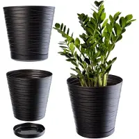 Kadax Bloempot met onderzetter, voor binnen, lichte plantenpot van kunststof, bloempot voor bloemen, planten, huis, plantenbak, antraciet, 17 cm