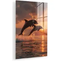 MuchoWow Glasschilderij 120x180 cm - Schilderij acrylglas - Dolfijnen - Zee - Realistisch - Foto op glas - Muurdecoratie woonkamer - Wanddecoratie slaapkamer - Schilderijen