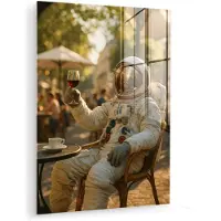 MuchoWow Glasschilderij 90x120 cm - Schilderij acrylglas - Wijn - Rood - Terras - Koffie - Foto op glas - Muurdecoratie woonkamer - Wanddecoratie slaapkamer - Schilderijen