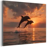 MuchoWow Aluminium schilderij 160x120 cm - Wanddecoratie metaal - Dolfijnen - Zee - Realistisch - Metalen muurdecoratie woonkamer - Decoratie industrieel - Foto op dibond - Industriële accessoires slaapkamer