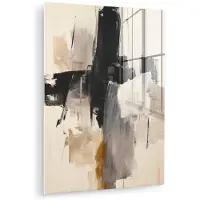 MuchoWow Glasschilderij 30x40 cm - Schilderij acrylglas - Penseelstreken - Ruw - Abstract - Beige - Foto op glas - Muurdecoratie woonkamer - Wanddecoratie slaapkamer - Schilderijen