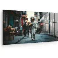 MuchoWow Glasschilderij 120x60 cm - Schilderij acrylglas - Boeket - Bloemen - Kleurrijk - Astronaut - Foto op glas - Muurdecoratie woonkamer - Wanddecoratie slaapkamer - Schilderijen