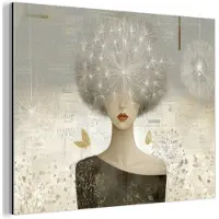 MuchoWow Aluminium schilderij 160x120 cm - Wanddecoratie metaal - Pluis - Vrouw - Beige - Metalen muurdecoratie woonkamer - Decoratie industrieel - Foto op dibond - Industriële accessoires slaapkamer