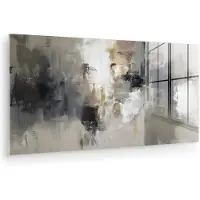 MuchoWow Glasschilderij 80x40 cm - Schilderij acrylglas - Kleurenpalet - Penseelstreken - Beige - Nevelig - Foto op glas - Muurdecoratie woonkamer - Wanddecoratie slaapkamer - Schilderijen