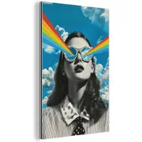 MuchoWow Aluminium schilderij 20x30 cm - Wanddecoratie metaal - Vrouw - Bril - Regenboog - Wolken - Metalen muurdecoratie woonkamer - Decoratie industrieel - Foto op dibond - Industriële accessoires slaapkamer