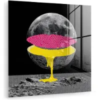 MuchoWow Glasschilderij 20x20 cm - Schilderij acrylglas - Maan - Geel - Roze - Zwart - Foto op glas - Muurdecoratie woonkamer - Wanddecoratie slaapkamer - Schilderijen