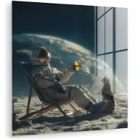 MuchoWow Glasschilderij 20x20 cm - Schilderij acrylglas - Astronaut - Kat - Glas - Stoel - Foto op glas - Muurdecoratie woonkamer - Wanddecoratie slaapkamer - Schilderijen