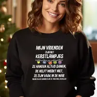 B&C Uniseks kersttrui: Mijn Vrienden zijn net kerstlampjes- Zwart Maat 3XL- Foute kersttrui. kerst Sweater
