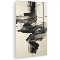 MuchoWow Glasschilderij 100x150 cm - Schilderij acrylglas - Golven - Penseelstreken - Beige - Minimalistisch - Foto op glas - Muurdecoratie woonkamer - Wanddecoratie slaapkamer - Schilderijen