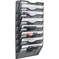 OEM Metalen boekenkast voor kantoor/huis, met 8 vakken voor tijdschriften, een sorteervak, een boekenplank en een bureauorganizer, zwart