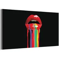 MuchoWow Aluminium schilderij 80x40 cm - Wanddecoratie metaal - Lippen - Kleuren - Zwart - Metalen muurdecoratie woonkamer - Decoratie industrieel - Foto op dibond - Industriële accessoires slaapkamer
