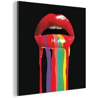 MuchoWow Aluminium schilderij 50x50 cm - Wanddecoratie metaal - Lippen - Kleuren - Zwart - Metalen muurdecoratie woonkamer - Decoratie industrieel - Foto op dibond - Industriële accessoires slaapkamer