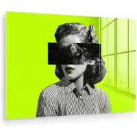 MuchoWow Glasschilderij 90x60 cm - Schilderij acrylglas - Vrouw - Sterrenhemel - Groen - Foto op glas - Muurdecoratie woonkamer - Wanddecoratie slaapkamer - Schilderijen