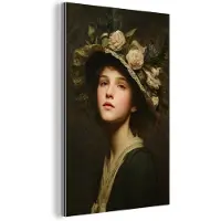 MuchoWow Aluminium schilderij 120x180 cm - Wanddecoratie metaal - Bloemenhoed - Portret - Vrouw - Metalen muurdecoratie woonkamer - Decoratie industrieel - Foto op dibond - Industriële accessoires slaapkamer