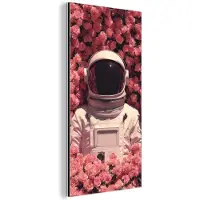 MuchoWow Aluminium schilderij 40x80 cm - Wanddecoratie metaal - Bloemen - Roze - Astronaut - Metalen muurdecoratie woonkamer - Decoratie industrieel - Foto op dibond - Industriële accessoires slaapkamer