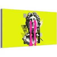 MuchoWow Aluminium schilderij 40x20 cm - Wanddecoratie metaal - Buste - Verf - Geel - Metalen muurdecoratie woonkamer - Decoratie industrieel - Foto op dibond - Industriële accessoires slaapkamer