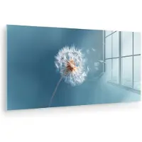 MuchoWow Glasschilderij 160x80 cm - Schilderij acrylglas - Paardenbloem - Wind - Blauw - Foto op glas - Muurdecoratie woonkamer - Wanddecoratie slaapkamer - Schilderijen