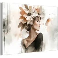 MuchoWow Aluminium schilderij 90x60 cm - Wanddecoratie metaal - Bloesem - Portret - Gezicht - Metalen muurdecoratie woonkamer - Decoratie industrieel - Foto op dibond - Industriële accessoires slaapkamer