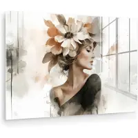 MuchoWow Glasschilderij 90x60 cm - Schilderij acrylglas - Bloesem - Portret - Gezicht - Foto op glas - Muurdecoratie woonkamer - Wanddecoratie slaapkamer - Schilderijen