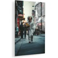 MuchoWow Glasschilderij 120x180 cm - Schilderij acrylglas - Boeket - Bloemen - Kleurrijk - Astronaut - Foto op glas - Muurdecoratie woonkamer - Wanddecoratie slaapkamer - Schilderijen