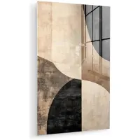 MuchoWow Glasschilderij 100x150 cm - Schilderij acrylglas - Abstract - Vlakken - Zwart - Rond - Foto op glas - Muurdecoratie woonkamer - Wanddecoratie slaapkamer - Schilderijen