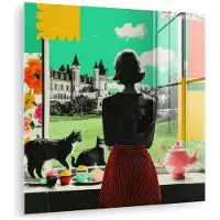 MuchoWow Glasschilderij 50x50 cm - Schilderij acrylglas - Vrouw - Keuken - Katten - Doorkijk - Foto op glas - Muurdecoratie woonkamer - Wanddecoratie slaapkamer - Schilderijen