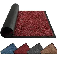 Mibao schoonloopmat, deurmat voor binnen en buiten, 60 x 90 cm, rood en zwart, wasbare droogloopmat, robuuste entreemat met antislip, voeten vegen, zeer goed absorberende voordeurmat, tapijt
