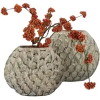 DK Design Bloemenvaas Inga Jada - 2x - plat model - groen - 24 x 10 cm - moderne vaas - schub motief