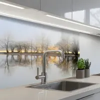 KitchenYeah Keuken achterwand 80x60 cm - Spatscherm zelfklevend Water - Bomen - Natuur - Landschap - Muurbeschermer - Spatwand fornuis